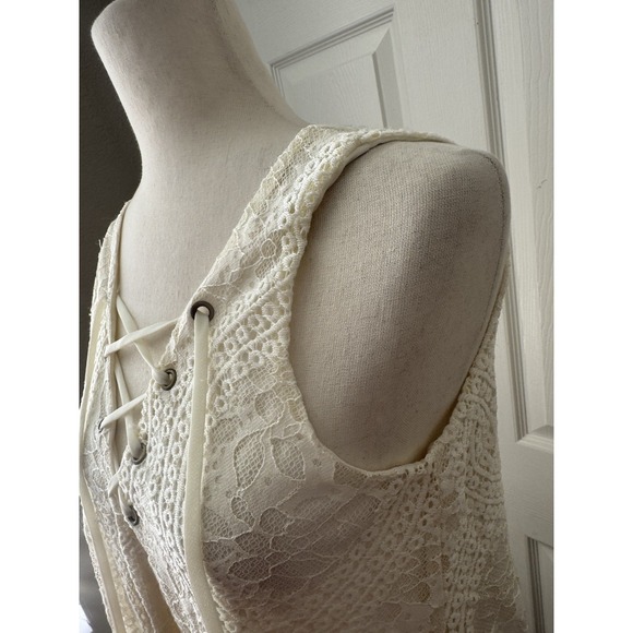Lace Mini‎ Dress Beach Boho Hippie Babydoll White Lace Up Coquette Fairy Small - Picture 4 of 6